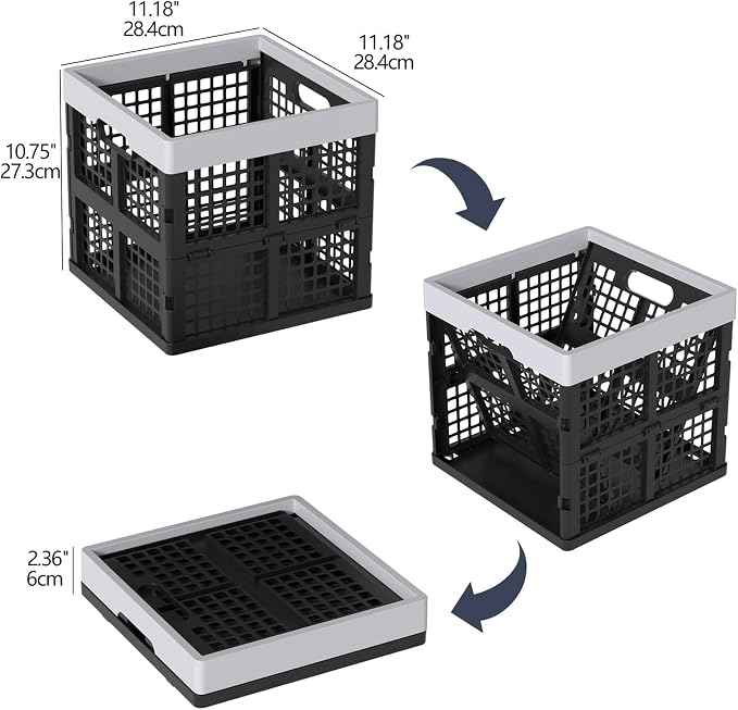 18 L Collapsible Milk Crates, Plastic Stackable Storage Crate, 3-Pack