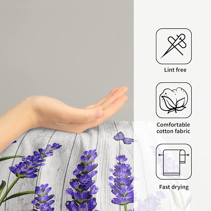 Giwawa Purple Floral Hand Towels Lavender Flowers Set of 2 Soft Guest Face Towel Bathroom Decorations Thin Kitchen Dish Towels 14x28 in