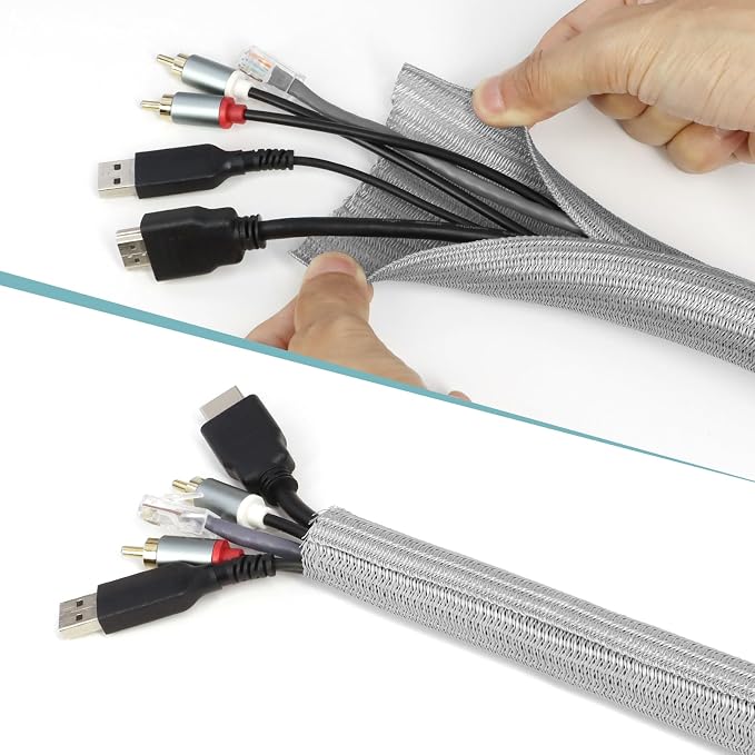 10ft PET Braided Cable Sleeve 3/16 inch(5mm) Wire Protector Cable wrap Wire Covers for Cords Cable Sleeves Cord Management Cable Management Sleeve(Grey)