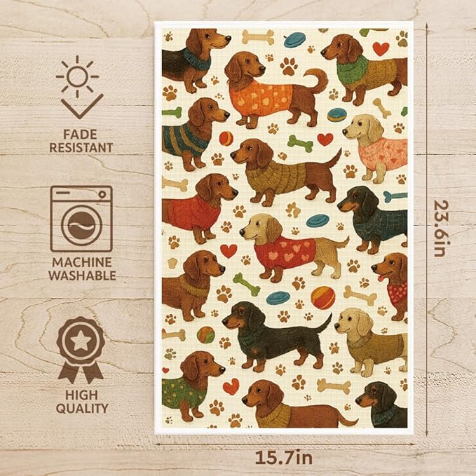 Wiener Dog Tea Towels Baking Cooking Drying Cloth for Kitchen,Cute Dachshund Kitchen Towels Decor,Dachshund Dog Mom Birthday Gifts for Women,Funny Hand Towel for Bathroom
