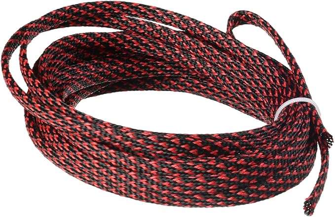 Jutagoss PET Expandable Braided Cable Sleeve, 16.4ft - 1/4 inch Black Red Cable Management Sleeve, Wire Loom Tube Cord Protector for USB Cable, Power Cord, Audio Video and More, 1Pc