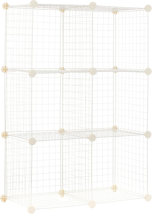 Amazon Basics 6 Cube Wire Grid Storage Organizer, Stackable Storage Cubes, Modular Closet Organizer Shelves, 14.6" D x 30.3" W x 44.8" H, White