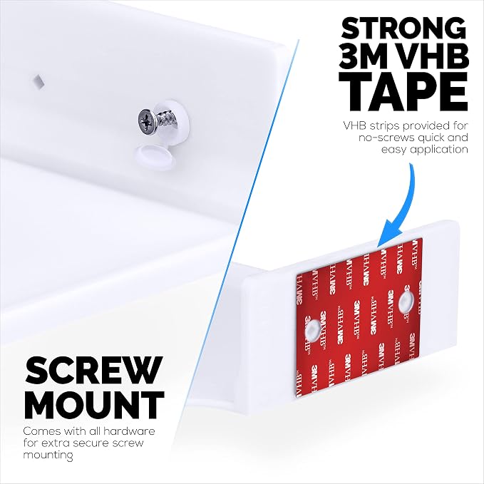 BRAINWAVZ 6.5" Corner Shelf Mount for Speakers, Cameras, Baby Monitors, Plants, Books Electronics, Collectibles & More, Adhesive & Screw in Floating Shelves (White)