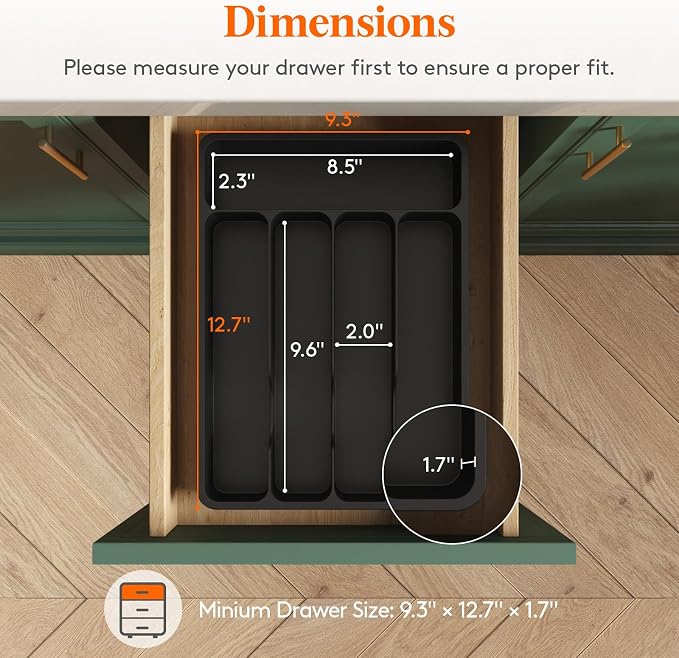 Lifewit Silverware Organizer with Lid, Covered Utensil Tray, 9.5x12.7 | Plastic Cutlery Storage Box for Kitchen Drawer and Countertop, Flatware Case Holder for Spoons Forks Knives, Black