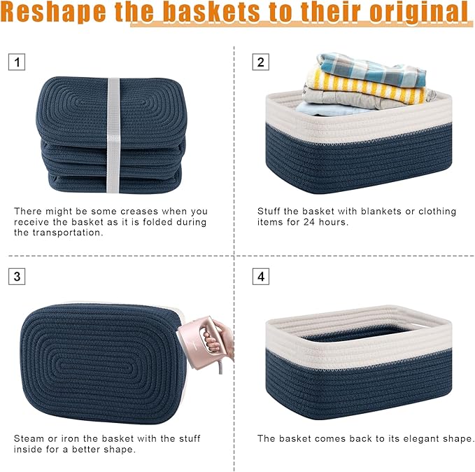 OIAHOMY 4 PACK 7L Storage Baskets for Organizing Storage Bins Blue | Small Bins for Shelves Small Storage Basket Shelf Baskets Organizer Baskets for Gifts Empty Cute Decorative Storage Bins