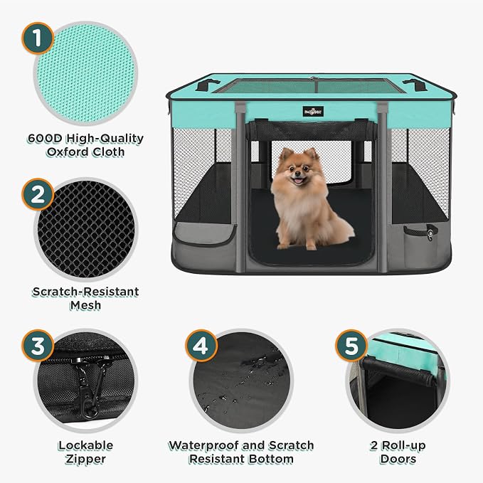 Paw Ballet Foldable Pet Kitten Playpen, Waterproof Portable Dog Cat Playpen Kennel Tent for Small Cat Dog, Retractable Shade Cover with Free Carrying Case, Indoor Outdoor Use for Small Animals.