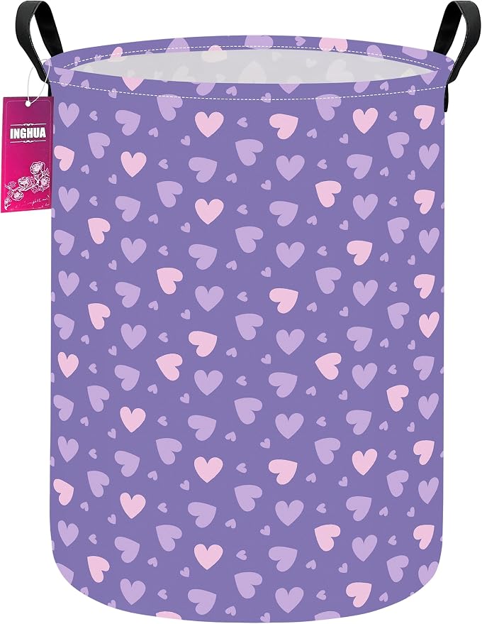 Purple heart Fabric Storage Bin Nursery Organizer Basket | Organizer Bin Dirty Clothes Collapsible Waterproof for College Dorms, Boys and Girls Bedroom,Bathroom