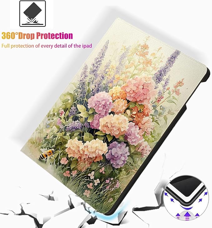 for Microsoft Surface Pro 7 Plus,Surface Pro 7/6/5/4 12.3" Tablet Case,Auto Wake/Sleep,Adjustable Stand Protective Cover - Watercolor Flower