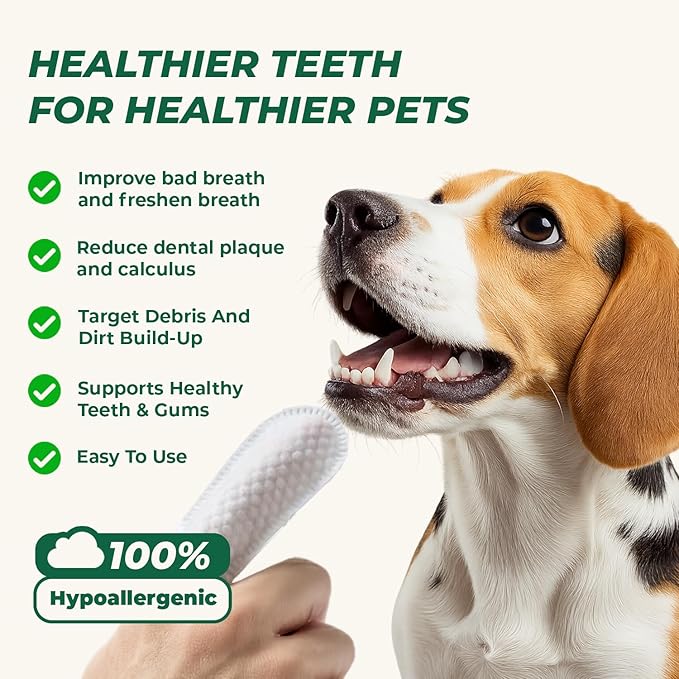 Dog Dental Wipes - Dog Finger Toothbrush & Teeth Cleaning Wipes, Pet Dental Finger Wipes for Dogs & Cats, Tartar & Plaque Remover, Dog Breath Freshener, 100 Count