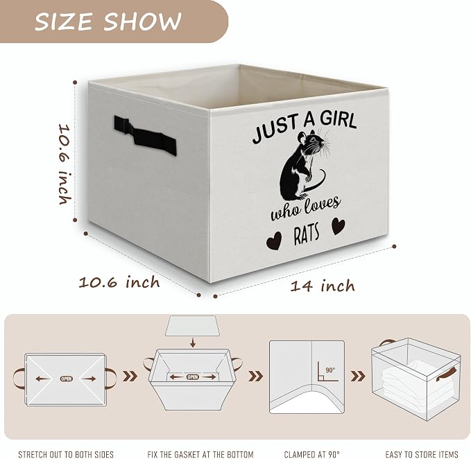 Rat Gifts for Rat Lovers Foldable Basket Storage Bins Box with Handles, Animal Lover Gifts, Just a Girl Who Loves Rats Collapsible Organizer Basket for Bedroom Bathroom Clothes Toys Books
