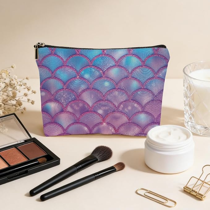 JIUWEIHU Mermaid Gifts Makeup Bag, Mermaid Coastal Ocean Beach Cosmetic Bag | Travel Toiletry Bags Makeup Pouch for Women Girls Friends Sisters Wife Niece Daughter Christmas Graduation Birthday Gifts