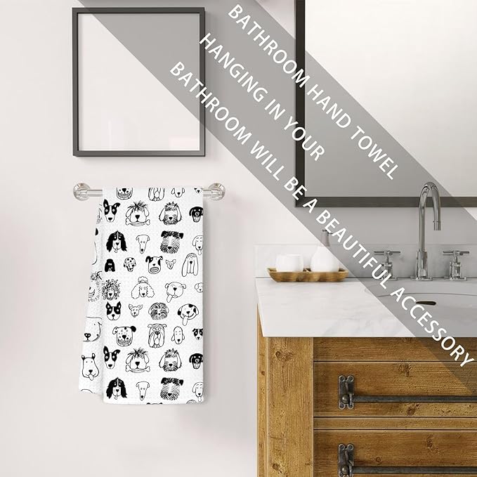 Jvpke Black and White Dog Dish Hand Towels for Kitchen Bathroom 16x24 - Dog Lover Gifts for Women Mom, Dogs Decor for Bathroom Home