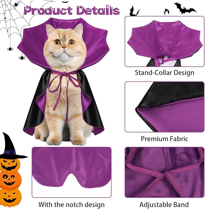 Dog Halloween Costume, Pet Cape for Small Puppy Dogs Cat Funny Red & Black Halloween Costumes with Neck Armor Adjustable Strap Idea for Vampire Party Cosplay (Purple, L)