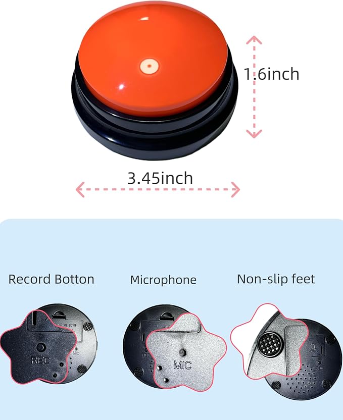 Dog Talk Buttons Voice Recording Button for Communication and Pet Training 30-Second Record & Playback Talking Button for Study, Office, Family, and Kids (Orange, one)