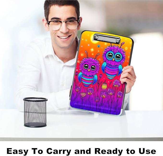 A4 Clipboard with Storage Pen Holder, Clipboards Organizer Nursing Clipboard Foldable File Folder Plastic Clipboard Folio Clip Board for Office Work Classroom Doctor, Honey Sunset