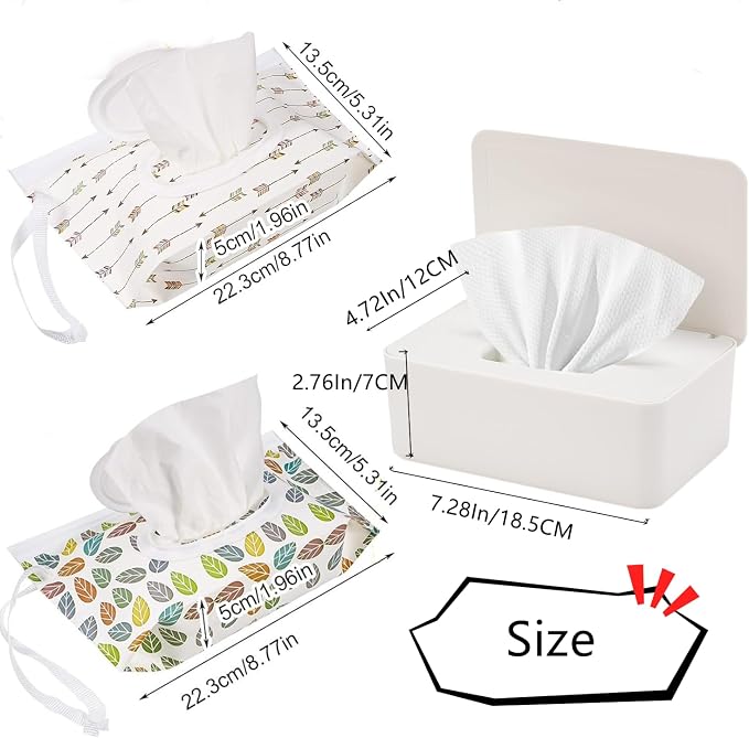 Wipes Dispenser Set,1 Wipe Box & 2 Portable Pouches,White | Refillable Reusable Large Wet Wipe Holder, Flushable Wipes Case Bathroom Wipes Container for Pet Nursery Kitchen Office