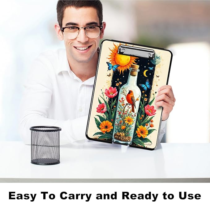 Heavy Duty Storage Clipboard, Slim Nursing Clipboard with Internal Pen Case, Portable File Organizer Case for A4 Letter Size Paper Office Medical Professionals, Drift Bottle Flowers