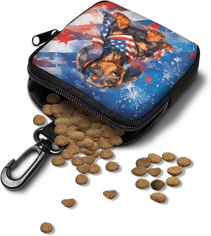 American Flag Dog Treat Pouch Dog Training Reward Pouch with Carabiner Small Dogs Treat Bag Pet Food Bags Zipper Closure to Avoid Spilling 4th of July 2026 Theme
