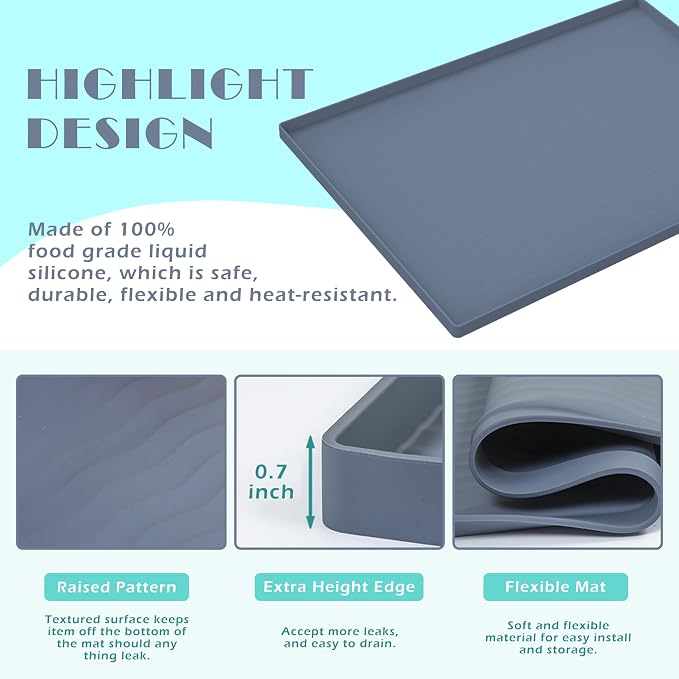 URMONA Waterproof Silicone Under Sink Mat 22'' x 22'' Shelf Liner for Kitchen and Bathroom, Cabinet and Counter Protector, Storage and Organizers, Litter Mat, Pet Cat Puppy Essentials(Brown)