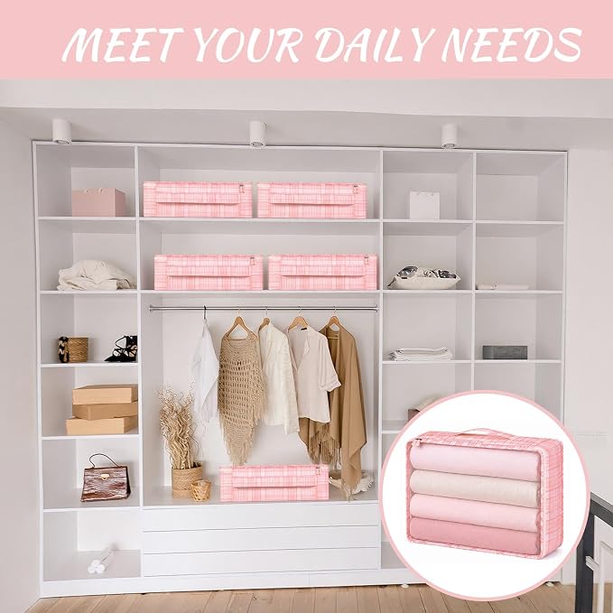 Silkfly 8 Pcs XL Packing Cube for Travel Luggage,Plaid,Pink | 17.7 x 13 x 4.7, Same Size, Pink Plaid Suitcase Storage Organizer Set, Reusable Mesh Clothes Cube for Hiking Camp Family