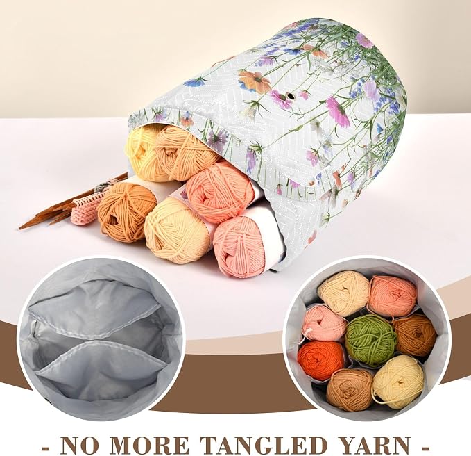 Tatenale Crochet Bag Yarn Bag Knitting Project Bag with Pockets and Handle Portable Yarn Storage Organizer Tangle Free 8.3x11 InchWildflower Blomming27