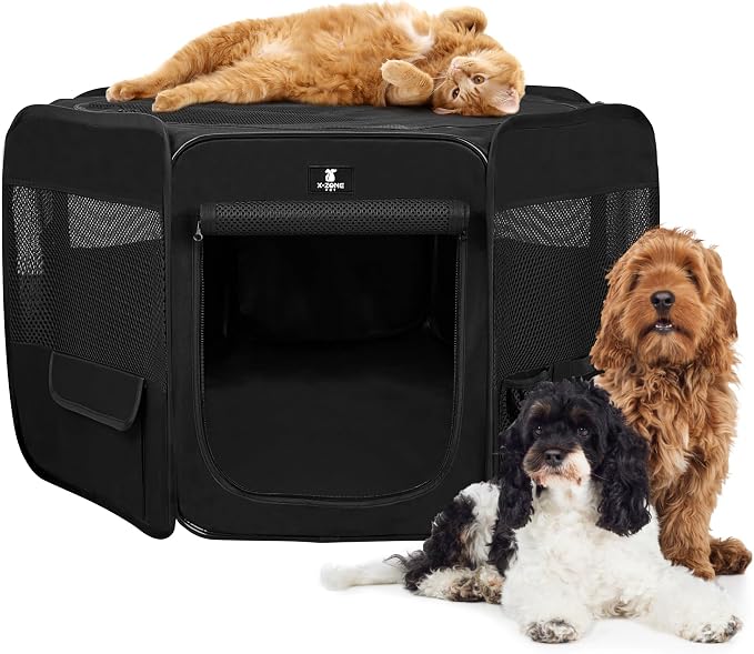 X-ZONE PET Dog Playpen Portable Pet Play Pens for Puppies, Cat, Rabbit, Chicks, Foldable Exercise Play Tent Kennel Crate, Indoor/Outdoor Travel Camping Black Large