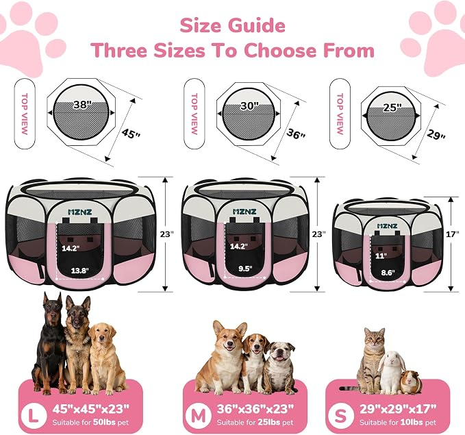 Dog Cat Small Animal Puppy Playpen Crate, Large, Pink | Portable Pop Up Pet Cage Enclosure Tent Kennel Indoor Outdoor with Carrying Case, No Assembly, Camping Use