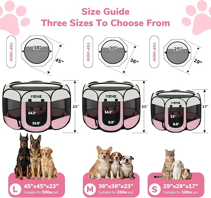 Dog Cat Small Animal Puppy Playpen Crate, Medium, Pink | Portable Pop Up Pet Cage Enclosure Tent Kennel Indoor Outdoor with Carrying Case, No Assembly, Camping Use