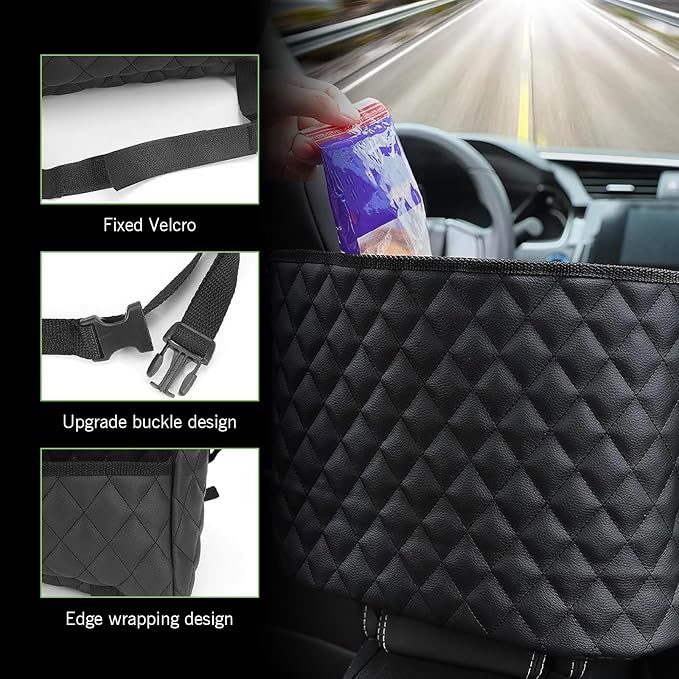 Car Purse Holder Between Seats, Hanging Large Capacity Snack Cup Bag Document Storage Bag, Multi-functional Organizer for Easy Travel, Auto Interior Backseat Barrier (Black #B)