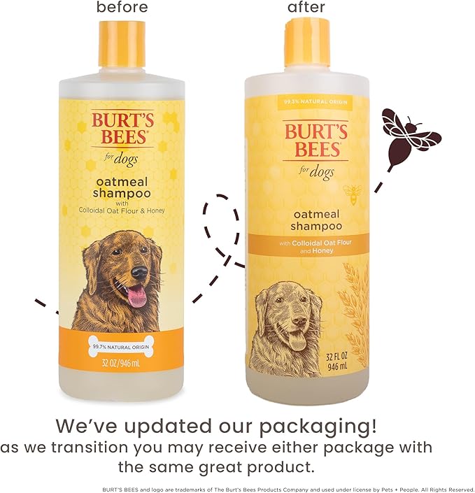 Burt’s Bees for Pets Oatmeal Dog Shampoo with Honey, Soothing Dog Shampoo for Itchy and Sensitive Skin, pH Balanced Formula that Gently Cleans and Moisturizes Dog Coats, 32 Fl Oz - 2 Pack