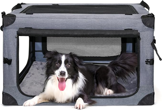 NEZUC Collapsible Dog Crates for Large Dogs Portable Soft Sided Travel Dog Carrier for Indoor & Outdoor, 4-Door Foldable Pet Kennel with Durable Mesh Windows (Gray, 30.0" L x 20" W x 20.0" H)