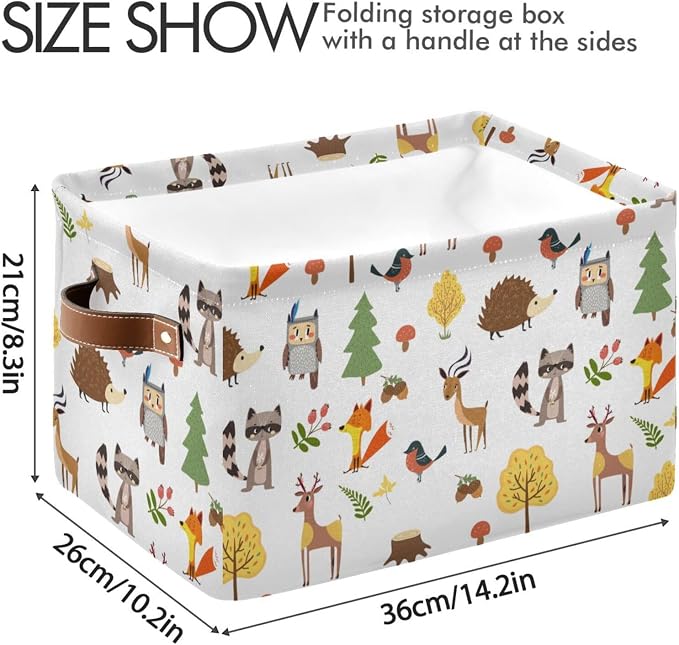 Didi & Hosa Storage Basket Cube Cute Woodland Animals Collapsible Toys Shelf Baskets Bin with Handle Laundry Organizer Storage Box for Home School & Office