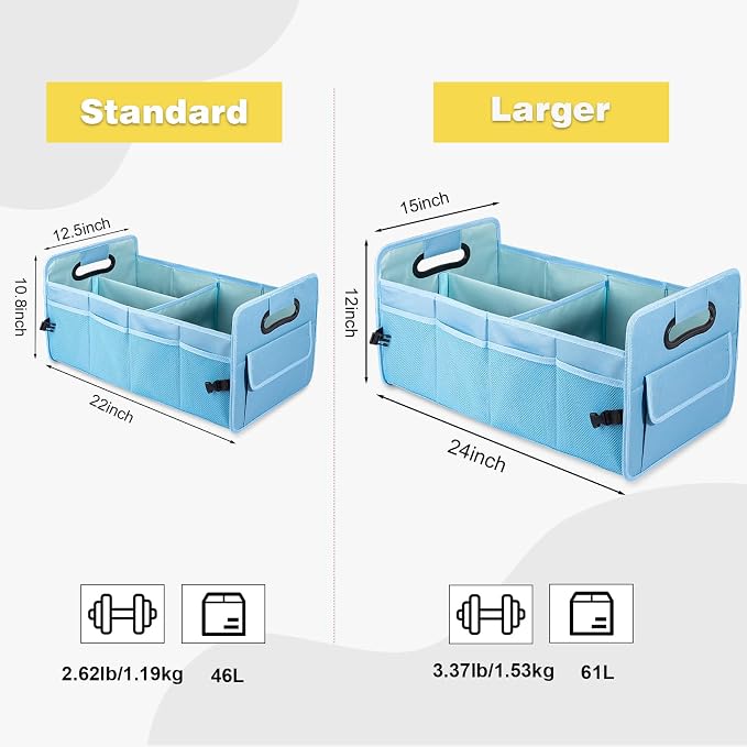 Car Trunk Organizer, Collapsible Car Organizers Storage Large Light Blue | Sturdy, Strong Capacity, Clean Decor, Multi Compartment Container Box, Adjustable Car Accessories for SUV Sedan Truck