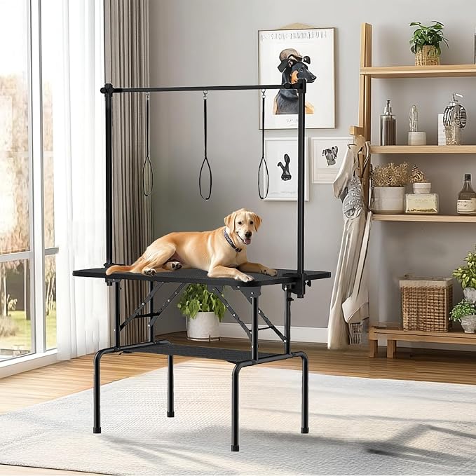 46 Inch Foldable Dog Grooming Table with Adjustable Arm, Nooses & Storage Basket - Non-Slip Pet Grooming Station for Dogs & Cats - Supports Up to 300 lbs (46 inches)