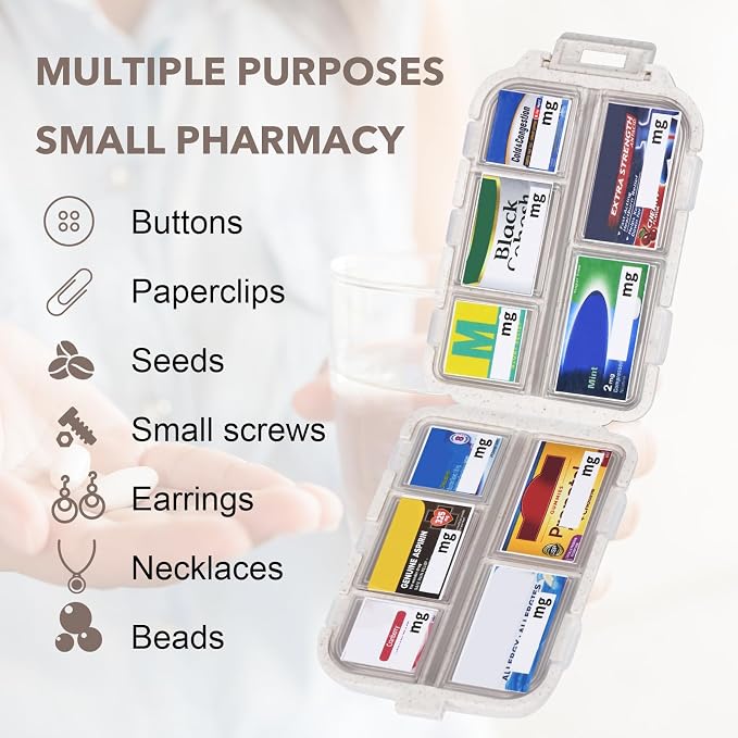 Travel Pill Organizer with 189 Labels, Pill Case Travel Medicine Pill Organizer Pill Container Vacation Travel Essentials for Women (Beige, 1 Pack)