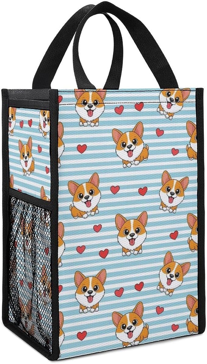 Insulated Lunch Tote Bag Reusable Lunch Box Container Insulated Meal Bags Portable Food Organizer Compatible with Cute Cartoon Lovely Corgi Dogs And Hearts