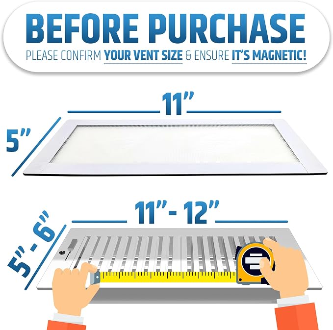 Powerful Magnetic Vent Screen Mesh Covers (3-Pack) that Will Never Move or Fall - for Floor, Wall & Ceiling Registers of Width 5" to 6", Length 11" to 12" - Super Strong Neodymium Magnets | White
