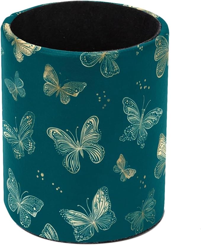 Faux Leather Pen Holder for Desk, Pencil Organizer Flying Butterflies Pen Cup Desk Decor Makeup Brush Holder Storage for Office Home