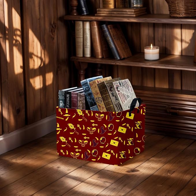 Kid Rectangle Magic Decor Basket Nursery Baby Gift Basket Feather Hat Book Broomstick Toy Storage Bin (Retro Brown)