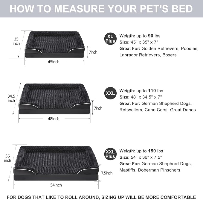 WNPETHOME Orthopedic Washable XXL Dog Bed for Senior Dog Cozy Sleep | Extra Large Waterproof Big Soft Dog Couch Sofa Bed for Dogs Relax with Removable Cover Supportive Pet Bed Black 54x36 Inch