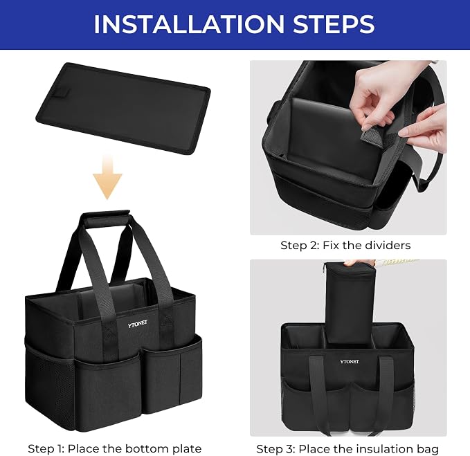 Ytonet Cleaning Caddy, Water Resistant Cleaning Supplies Organizer, Black | With Leakproof Cooler bag, Foldable Divider, Handle, Housekeeping Tote for Cleaners, Kitchen, Bathroom, Car Tool Caddy