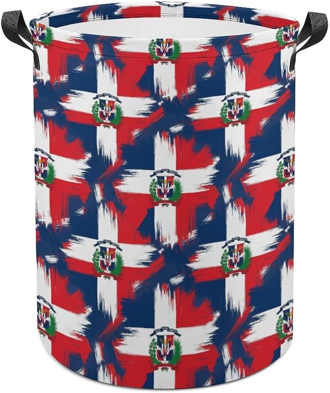 Collapsible Clothes Basket with Handles Dominican Republic Grunge Flag, Large Waterproof Laundry Hamper for Toy, Towel, and Home Organization