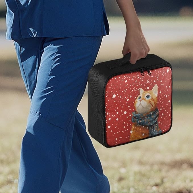 Empty First Aid Bag Red Winter Cat Medical Bag Empty Large Capacity for Home Office and Travel Use Lightweight Washable Soft Fabric Organizational Pouch