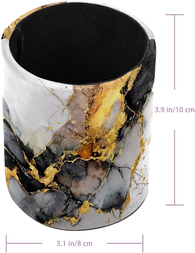Faux Leather Pen Holder for Desk, Pencil Organizer Marble Texture Pen Cup Desk Decor Makeup Brush Holder Storage for Office Home