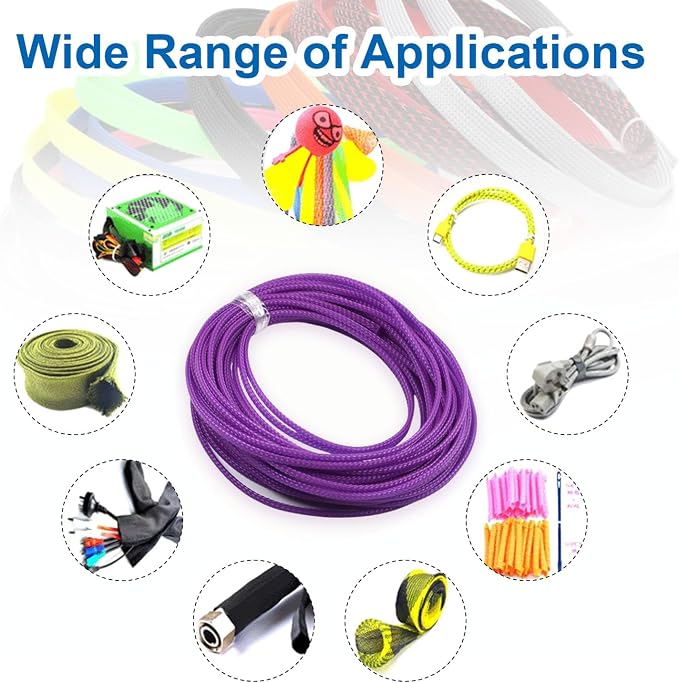 Heyiarbeit 10m/32.8ft PET Expandable Braid Cable Sleeving Flexible Wire Mesh Sleeve Purple 3mm