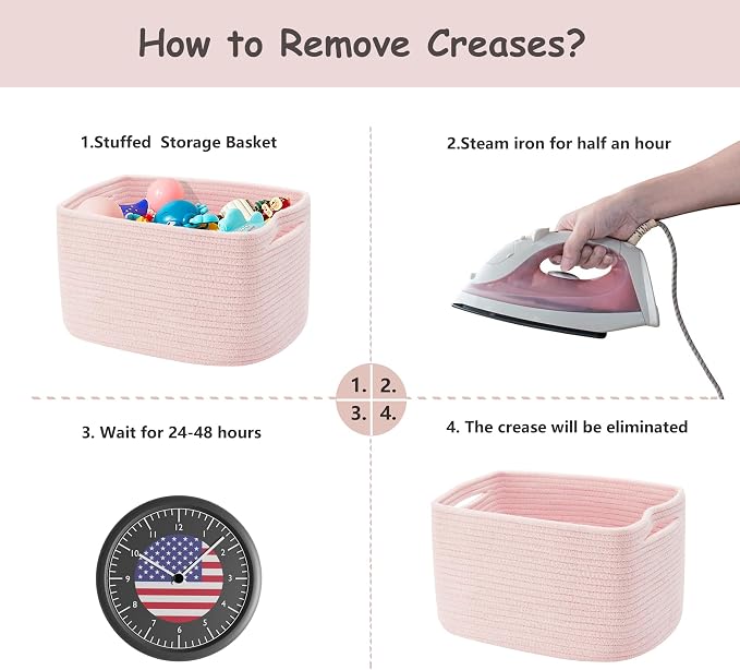 Pink Storage Basket for Shelves Woven Rope Storage Bins for Girl | Set of 4 Baskets for Organizing Rectangle Storage Basket Bins for Baby Nursery Toy Storage 12.7"L x 9"W x 7.8"H