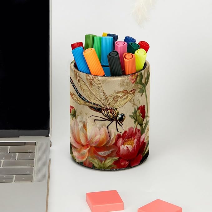 Retro Dragonfly Pen Holder, Pencil Cup Marker Brush Holder Desk Storage Case, Desktop Organizer for School Office Home Supplies
