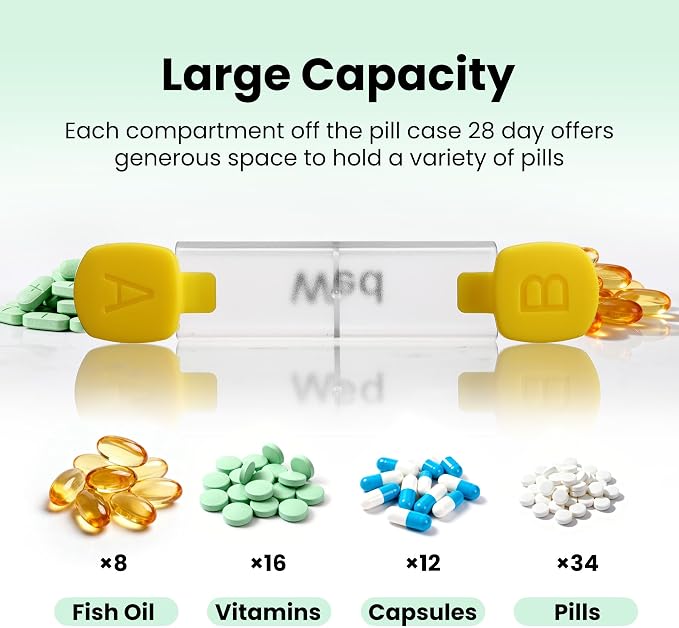 CAidRE 28 Day Pill Box, Clear Extra Large Vitamin Dispenser AM PM | 4 Week Transparent Medication Organizer, Moisture Proof Travel Pods Twice Daily, Instantly Track Your Supplements