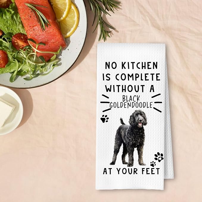 Funny Black Goldendoodle Kitchen Towels, Black Golden Doodle Gifts for Women Dish Tea Towels for Kitchen Decor, Dog Lovers Mom Gifts Decorative Hand Towel, 16x24 Inches