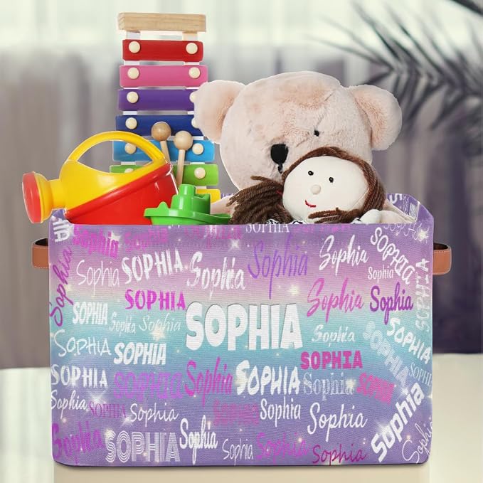 Custom Storage Basket with Handles, Purple Blue Galaxy with Stars | Organizing Boys Girls Pets Toys Closet Shelf Clothes Books